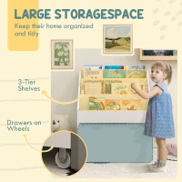 AIYAPLAY Bibliotecă pentru Copii 3-8 Ani cu 3 Rafturi și Sertar, Raft de Depozitare Jucării, 62,5x30x70 cm, Alb(m-4)
