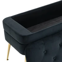 Velvet Upholstered Storage Ottoman Bench with Metal Legs, Footrest Sofa for Bedroom and Living Room, 104x40x51 cm, Black(m-8)