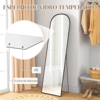HOMCOM Espelho de Pé Espelho de Corpo Inteiro 50x170 cm com Estrutura de Liga de Alumínio e Suporte para Sala Quarto Preto(m-5)
