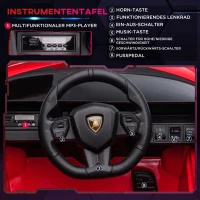 HOMCOM kindervoertuig 2 rijmodi Lamborghini SIAN SUV auto speelgoed elektrische auto met afstandsbediening extra brede banden muziek (MP3 / USB) licht 3–5 jaar PP metaal rood 108 x 62 x 40 cm(m-5)