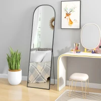 HOMCOM Espelho de Pé Espelho de Corpo Inteiro 50x170 cm com Estrutura de Liga de Alumínio e Suporte para Sala Quarto Preto(m-9)