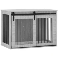 PawHut 98cm Dog Crate Furniture with Removable Cushion for Large Dogs - Grey(m-1)