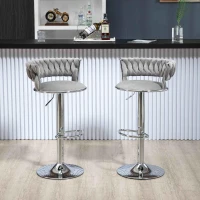 Set of 2 Adjustable Kitchen Bar Stools with Back and Footrest, 360° Swivel Velvet Bar Chairs with Silver Legs, 54x46x97 cm, Gray(m-6)