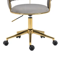 Velvet Swivel Executive Office Desk Chair with Hand-Woven Backrest, 360° Swivel and Height Adjustable, Stainless Base and 5 Wheels, 62x62x77 cm, Gray(m-11)