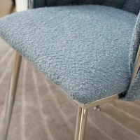 Set of 2 Modern Dining Chairs with Silver Legs, Hand-woven Backrest and Armrests, Upholstered Boucle Armchair for Living Room, 54x52x73 cm, Light Blue(m-10)