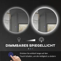 kleankin Runder LED-Wandspiegel, Touch-Schalter, Farbwechsel 3000K-6500K, Antibeschlag, Ø 70 cm, Weiß/Silber(m-5)