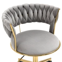 Velvet Swivel Executive Office Desk Chair with Hand-Woven Backrest, 360° Swivel and Height Adjustable, Stainless Base and 5 Wheels, 62x62x77 cm, Gray(m-10)