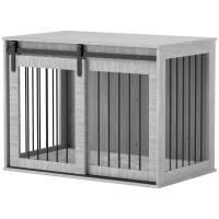 PawHut 98cm Dog Crate Furniture with Removable Cushion for Large Dogs - Grey(m-11)