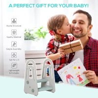 HOMCOM Scăunel cu 2 Trepte, Scară pentru Toaletă, Baie și Bucătărie pentru Copii de 2-5 Ani, 43,5x38,5x61 cm, Gri(m-4)