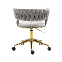 Velvet Swivel Executive Office Desk Chair with Hand-Woven Backrest, 360° Swivel and Height Adjustable, Stainless Base and 5 Wheels, 62x62x77 cm, Gray(m-13)