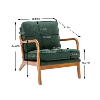 Mid-Century Modern Accent Chair with Solid Wood Frame and Soft Cushion, Comfy Armchair for Living Room, Ergonomic Design, 65x80x76 cm, Emerald(m-3)