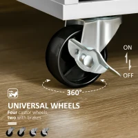 HOMCOM Insulă de Bucătărie cu Blat de Lucru din Lemn de Cauciuc, Roți, 2 Sertare, Dulăpior și Rafturi, 104x46x91 cm, Gri(m-5)