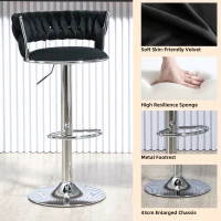 Set of 2 Adjustable Bar Stools with Back and Footrest, 360° Swivel Velvet Barstools with Silver Legs, 54x46x97 cm, Black(m-4)