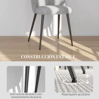 HOMCOM Pack de 8 Sillas de Comedor Modernas Sillas de Cocina Tapizada en Terciopelo con Respaldo Alto 50x52x83 cm Gris(m-6)