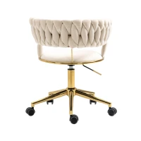 Velvet 360° Swivel Computer Chair with Backrest, 5 Wheels, Adjustable Height, Stainless Base, 62x62x77 cm, Ivory(m-13)