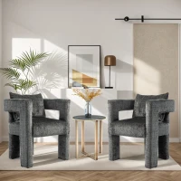 Set of 2 Modern Sofa Chair with Hollow Armrest Design, Cushions and Pillows, 60x44x65 cm, Dark Gray(m-1)