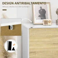 HOMCOM Mobile Multiuso con 2 Ante a Pressione e Mensole Regolabili in Legno, 80x40x70cm, Bianco e Quercia(m-8)