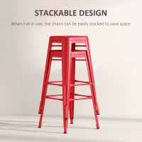 HOMCOM Set 2 Taburete de Bucătărie cu Spătar Detașabil și Reazem pentru Picioare, 44x49x116 cm, Roșu(m-6)