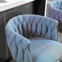 Boucle Fabric Bar Stools with Backs & Sponge Cushions, Set of 2 for Bar, Cafe, Restaurant - Light Blue(m-9)