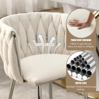 Set of 2 Modern Hand Weaving Dining Chairs with Silver Legs and Armrests, Boucle Upholstered Side Chairs, Set of 2 Dining Chair for Living Room, 54x52x73 cm, Ivory(m-4)