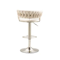 Set of 2 Kitchen Bar Seats with Back and Footrest, 360° Swivel Velvet Bar Chairs with Silver Legs, Adjustable Seat Height, 54x46x97 cm, Ivory(m-12)