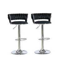 Set of 2 Adjustable Bar Stools with Back and Footrest, 360° Swivel Velvet Barstools with Silver Legs, 54x46x97 cm, Black(m-2)