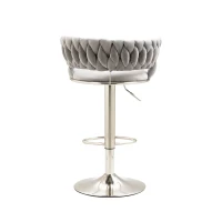 Set of 2 Adjustable Kitchen Bar Stools with Back and Footrest, 360° Swivel Velvet Bar Chairs with Silver Legs, 54x46x97 cm, Gray(m-12)