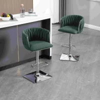 Set of 2 Kitchen Bar Stools with Woven Backs and Silver Base, Height Adjustable Bar Chairs, for Kitchen Island and Pub, 53x51x87 cm, Emerald(m-7)