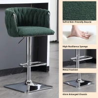 Set of 2 Kitchen Bar Stools with Woven Backs and Silver Base, Height Adjustable Bar Chairs, for Kitchen Island and Pub, 53x51x87 cm, Emerald(m-4)