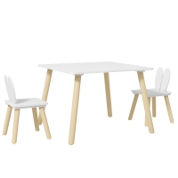 Set Masă și 2 Scaune pentru Copii 3-6 ani, 60x60x44 cm, Alb