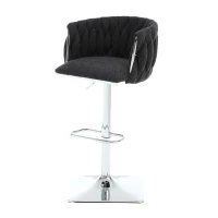 Set of 2 Adjustable Upholstered Swivel Kitchen Stools with Silver Base, Bar Stools with Backs for Kitchen Island, Pub, 53x51x87 cm, Black(m-12)