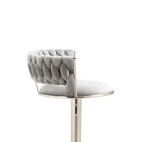 Set of 2 Adjustable Kitchen Bar Stools with Back and Footrest, 360° Swivel Velvet Bar Chairs with Silver Legs, 54x46x97 cm, Gray(m-9)