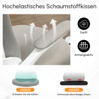 Vinsetto Bürostuhl, drehbares Kopfteil, höhenverstellbar, Nierenpolster, atmungsaktiver Bezug, bis 120kg, Grau(m-10)