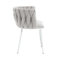 Set of 2 Modern Hand Weaving Dining Chairs with Silver Legs and Armrests, Boucle Upholstered Side Chairs, Set of 2 Dining Chair for Living Room, 54x52x73 cm, Gray(m-12)