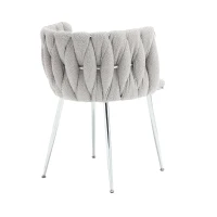 Set of 2 Modern Hand Weaving Dining Chairs with Silver Legs and Armrests, Boucle Upholstered Side Chairs, Set of 2 Dining Chair for Living Room, 54x52x73 cm, Gray(m-13)