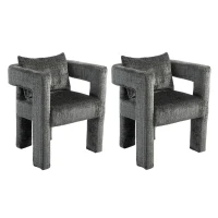 Set of 2 Modern Sofa Chair with Hollow Armrest Design, Cushions and Pillows, 60x44x65 cm, Dark Gray(m-2)