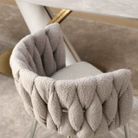 Set of 2 Modern Hand Weaving Dining Chairs with Silver Legs and Armrests, Boucle Upholstered Side Chairs, Set of 2 Dining Chair for Living Room, 54x52x73 cm, Gray(m-8)