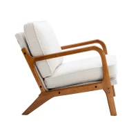 Mid-Century Modern Accent Chair with Solid Wood Frame and Soft Cushion, Comfy Armchair for Living Room, 65x80x76 cm, Beige(m-8)