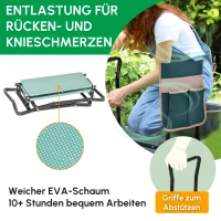 Outsunny Kniebank, Klappbarer Gartenhocker, 2-in-1, Kniehilfe, mit Werkzeugtasche, EVA-Schaumstoff, 58 x 28 x 49 cm(m-10)