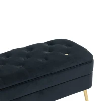 Velvet Upholstered Storage Ottoman Bench with Metal Legs, Footrest Sofa for Bedroom and Living Room, 104x40x51 cm, Black(m-7)