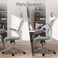 Vinsetto Bürostuhl ergonomischer Shreibtischstuhl mit Wippfunktion hoher Rückenlehne Lendenwirbelstütze Kopfstütze hochklappbarem Arm Home-Office Grau 65 x 64 x 114-122 cm(m-7)
