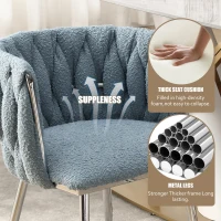 Set of 2 Modern Dining Chairs with Silver Legs, Hand-woven Backrest and Armrests, Upholstered Boucle Armchair for Living Room, 54x52x73 cm, Light Blue(m-4)