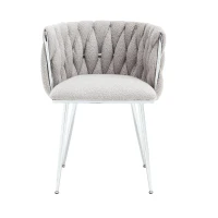 Set of 2 Modern Hand Weaving Dining Chairs with Silver Legs and Armrests, Boucle Upholstered Side Chairs, Set of 2 Dining Chair for Living Room, 54x52x73 cm, Gray(m-11)