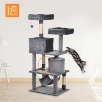 PawHut Katzen Kratzbaum groß 145 cm, Katzenbaum mit Hängematte, Kletterbaum für Katzen, Katzenkratzbaum Höhle Katzenmöbel mit Sisalstämmen, Hellgrau(m-6)