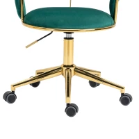 Velvet Swivel Office Desk Chair with Hand-Woven Backrest, 360° Swivel and Height Adjustable, Stainless Base with 5 Wheels, 62x62x77 cm, Emerald(m-11)