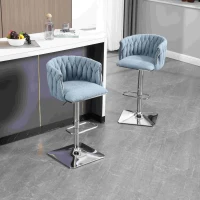 Boucle Fabric Bar Stools with Backs & Sponge Cushions, Set of 2 for Bar, Cafe, Restaurant - Light Blue(m-6)