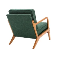 Mid-Century Modern Accent Chair with Solid Wood Frame and Soft Cushion, Comfy Armchair for Living Room, Ergonomic Design, 65x80x76 cm, Emerald(m-9)