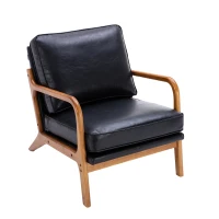 Modern Accent Armchair with Wooden Frame, Soft Cushion, Mid-Century Style, Comfy Chair for Bedroom, Living Room, 65x80x76 cm, Black(m-2)