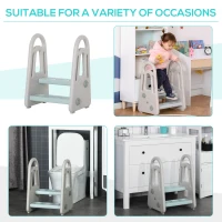 HOMCOM Scăunel cu 2 Trepte, Scară pentru Toaletă, Baie și Bucătărie pentru Copii de 2-5 Ani, 43,5x38,5x61 cm, Gri(m-5)