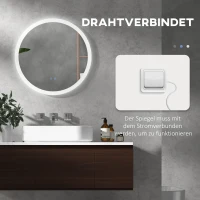 kleankin LED Badkamerspiegel, Verstelbare Helderheid, Ontwaseming, Touch, IP44, Metaal/Glas, Ø60 cm, Wit/Zilver(m-8)